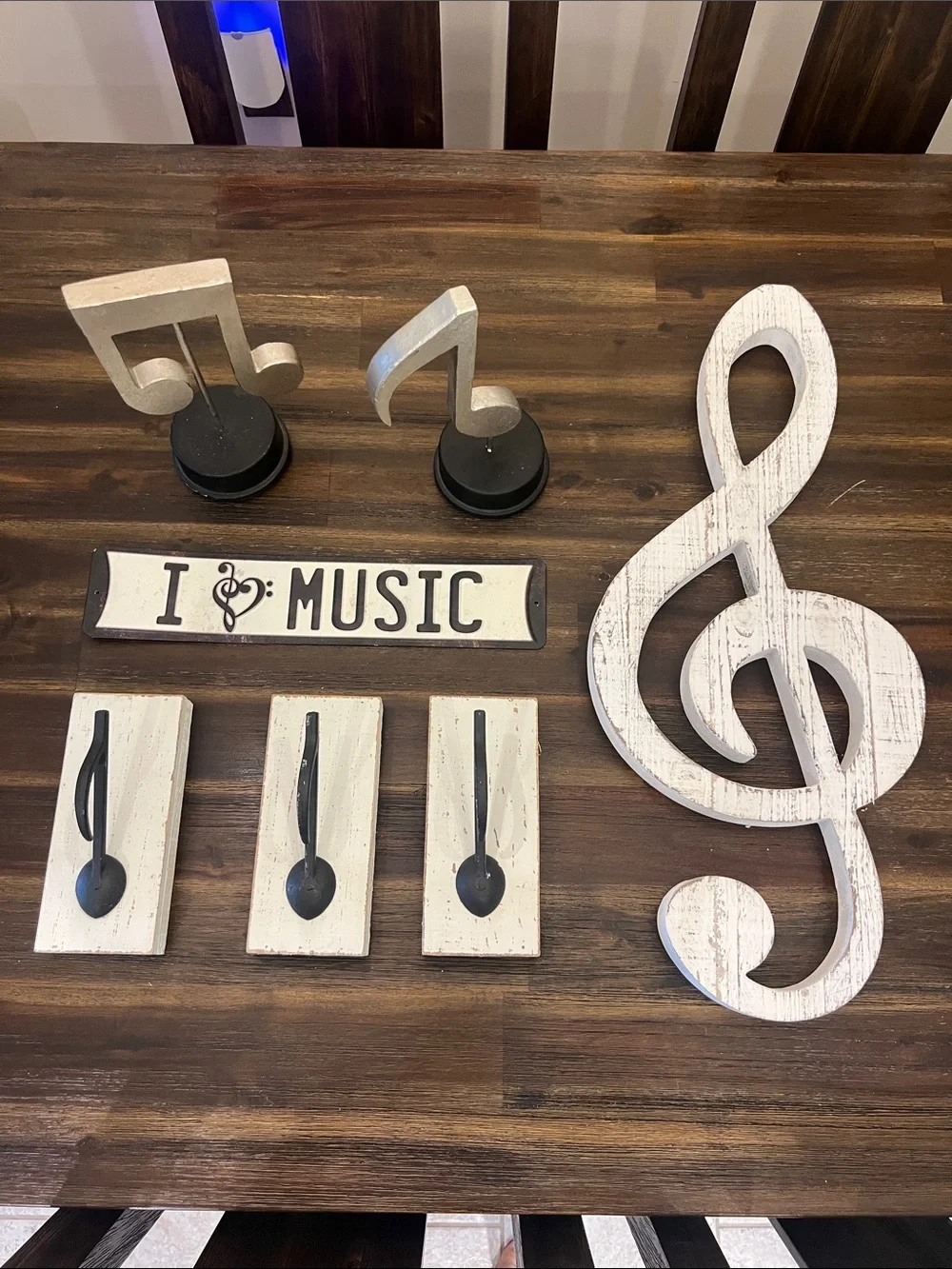White Rustic Treble Clef & Music Note Wall Hook Set